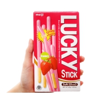 Bánh que Meiji Lucky Stick phủ kem hương dâu hộp 45g