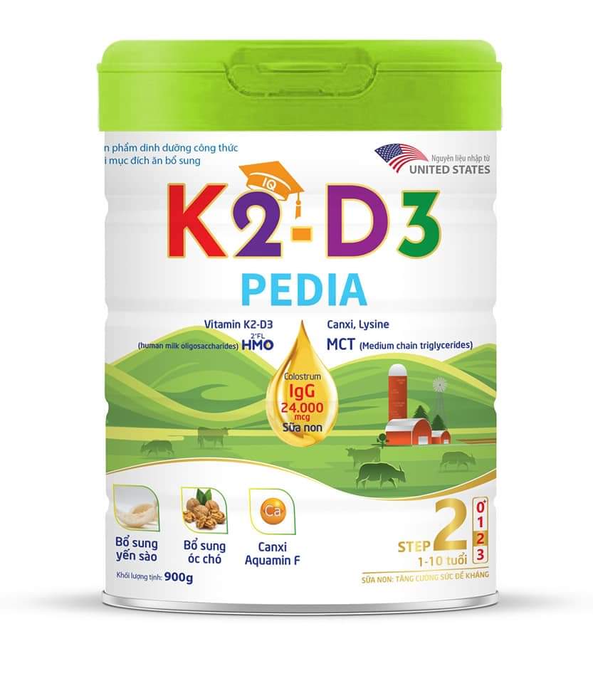 Sữa bột K2-D3 PEDIA Step 2+ (1-10 tuổi) 900g