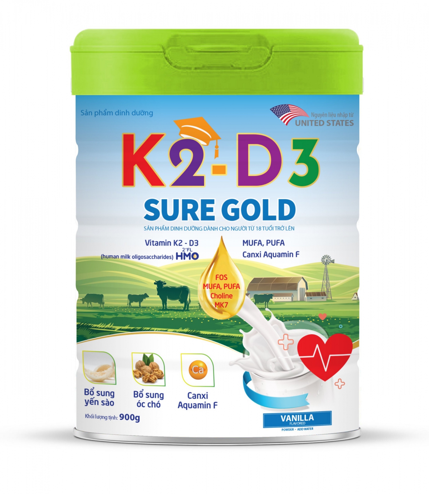 Sữa bột K2-D3 SURE GOLD 900g